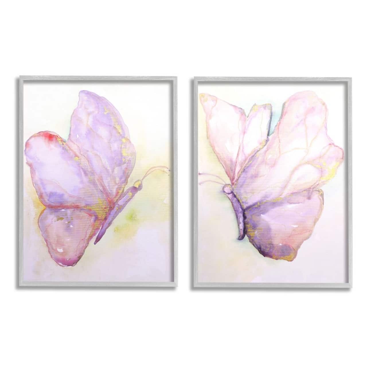 Stupell Industries Girls Glam Butterfly Wings Purple Gold Watercolor Framed Wall Art